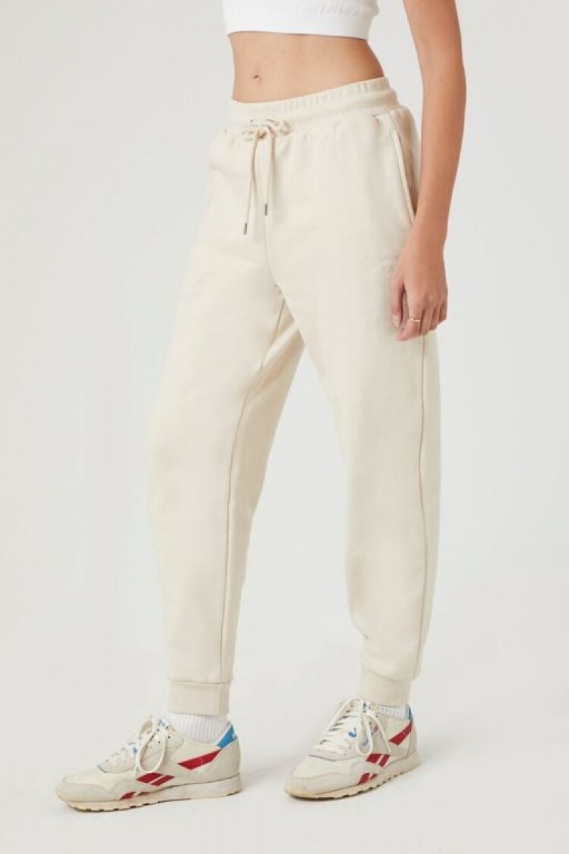 Pantalon Forever 21 Fleece Drawstring Joggers Mujer Beige | X0YjOoWPhHP