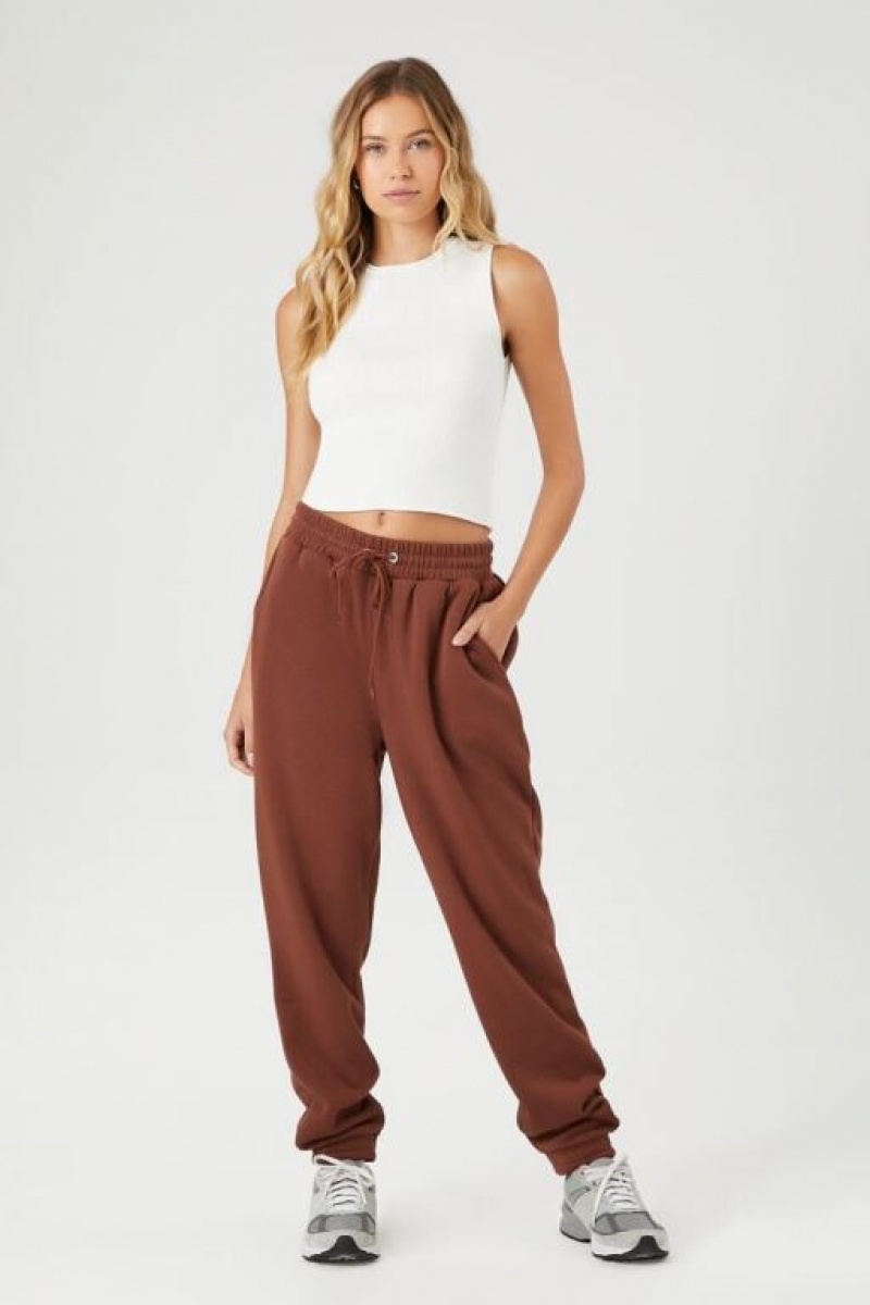 Pantalon Forever 21 Fleece Drawstring Joggers Mujer Cappuccino | IsPEPV7LIi8