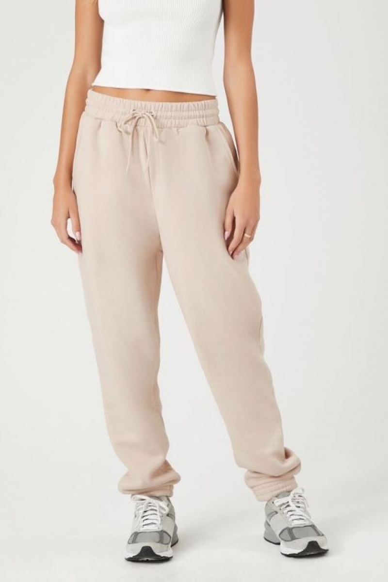 Pantalon Forever 21 Fleece Drawstring Joggers Mujer Marrones Claro | 8HVz94JxhTd