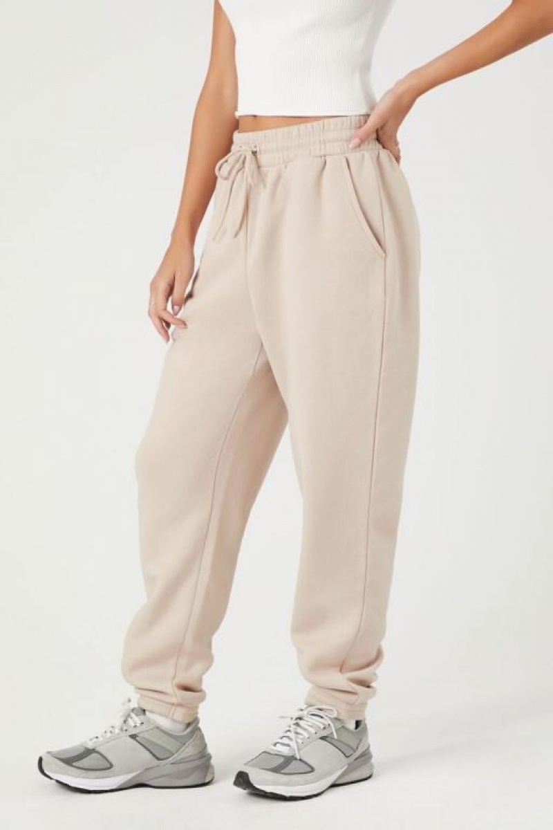 Pantalon Forever 21 Fleece Drawstring Joggers Mujer Marrones Claro | 8HVz94JxhTd