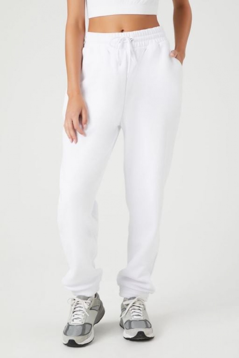 Pantalon Forever 21 Fleece Drawstring Joggers Mujer Blancas | LpPP0NLXKaW