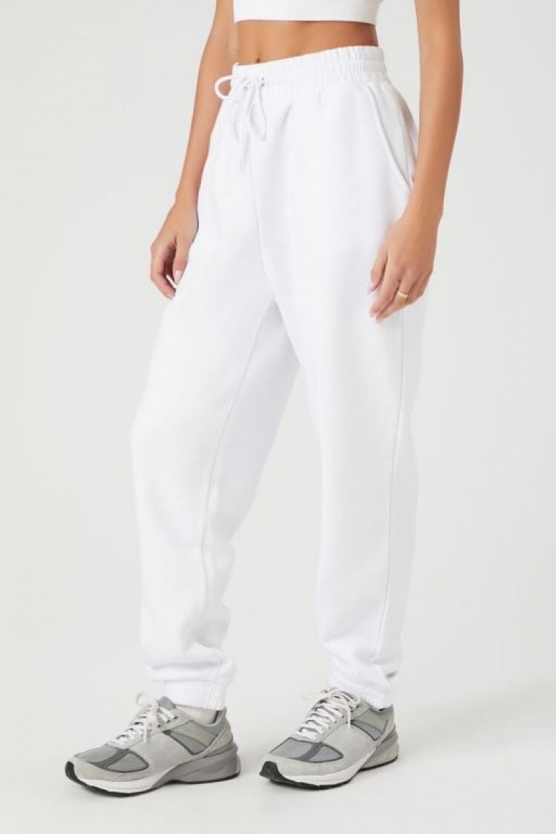 Pantalon Forever 21 Fleece Drawstring Joggers Mujer Blancas | LpPP0NLXKaW