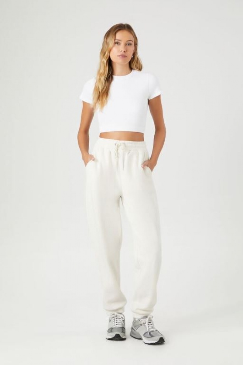 Pantalon Forever 21 Fleece Drawstring Joggers Mujer Birch | uUCyVTyFntq