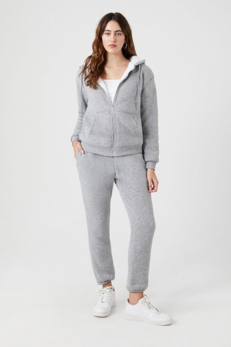 Pantalon Forever 21 Fleece Drawstring Joggers Mujer Gris | OJbHFbl2ymt