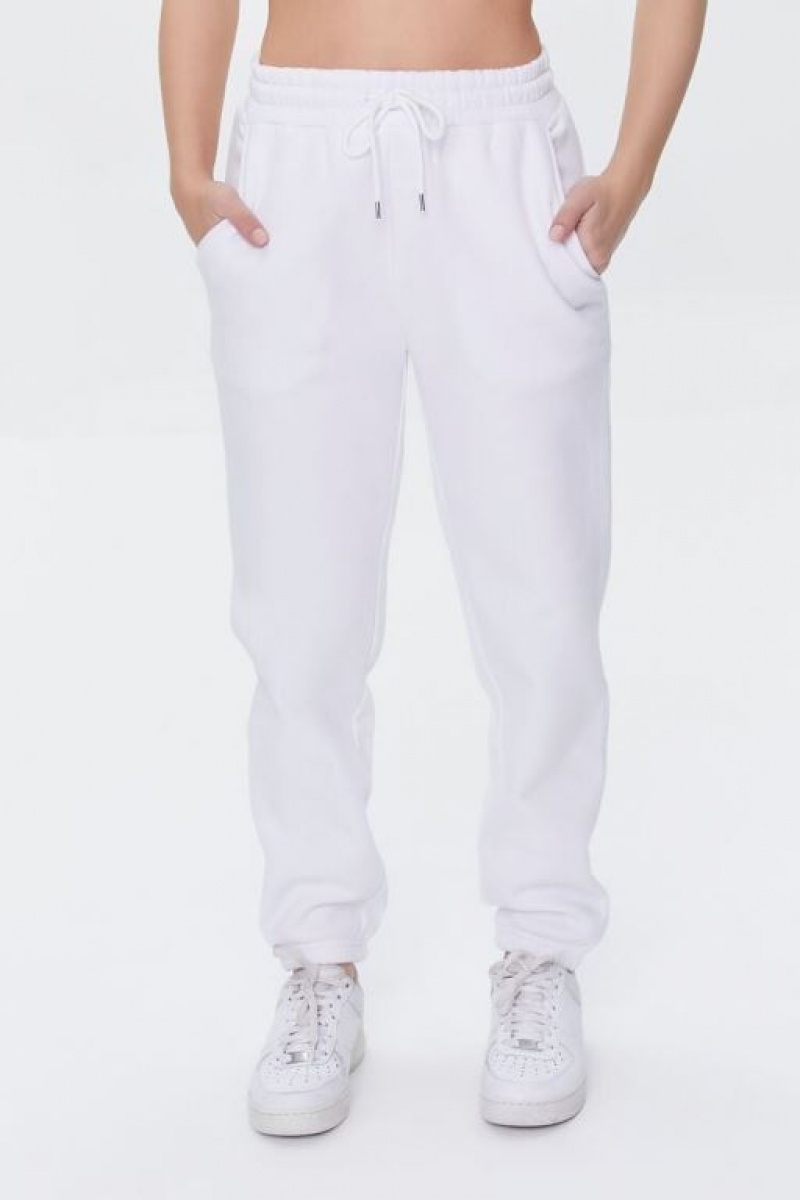 Pantalon Forever 21 Fleece Drawstring Joggers Mujer Blancas | Kkmy7YuLItz