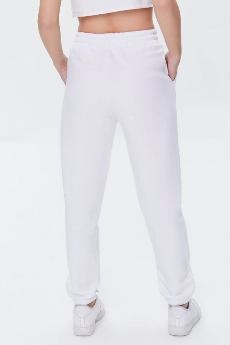 Pantalon Forever 21 Fleece Drawstring Joggers Mujer Blancas | Kkmy7YuLItz