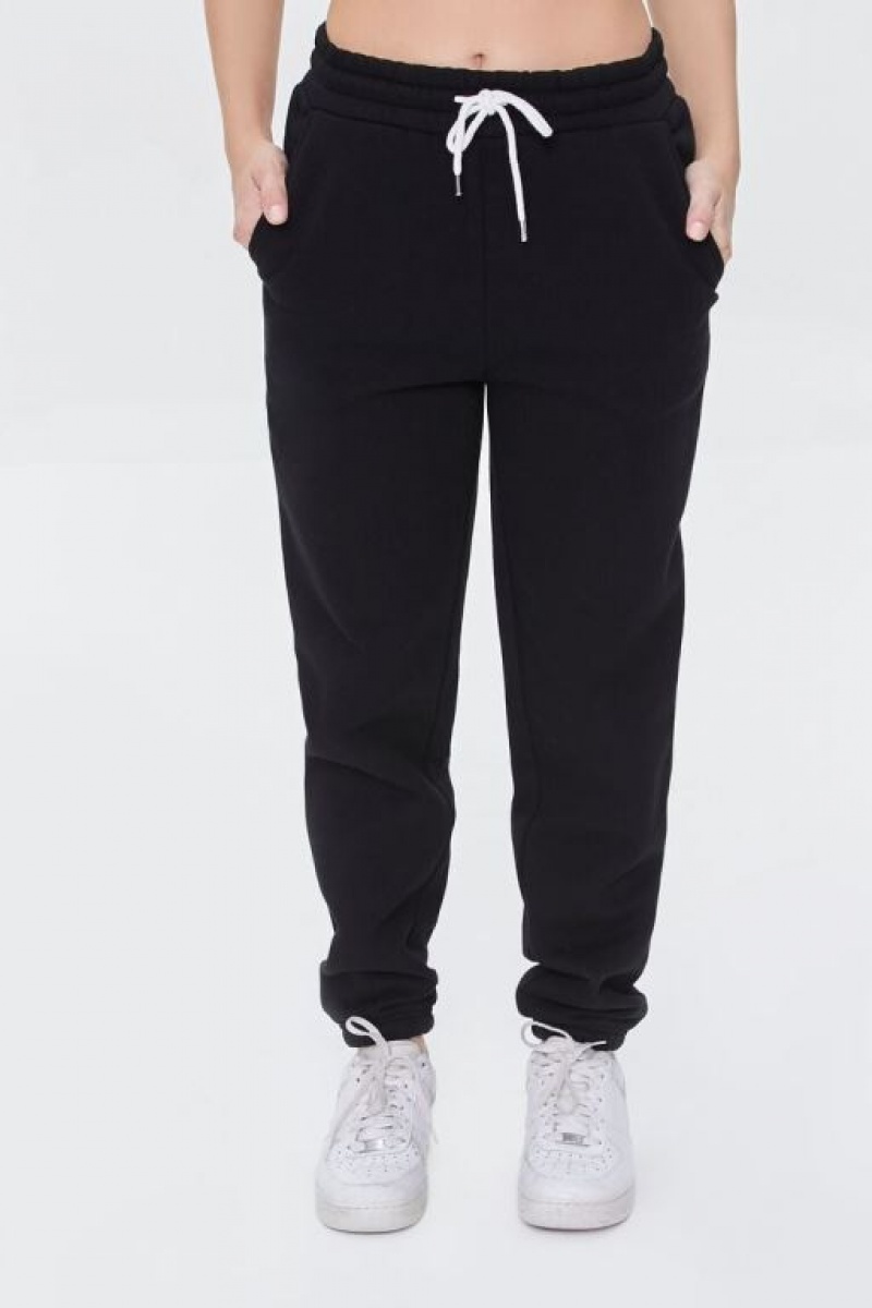 Pantalon Forever 21 Fleece Drawstring Joggers Mujer Negras | ONf6ol5UbVA