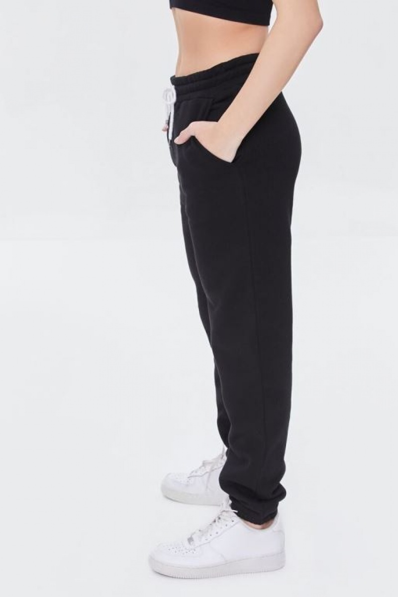 Pantalon Forever 21 Fleece Drawstring Joggers Mujer Negras | ONf6ol5UbVA