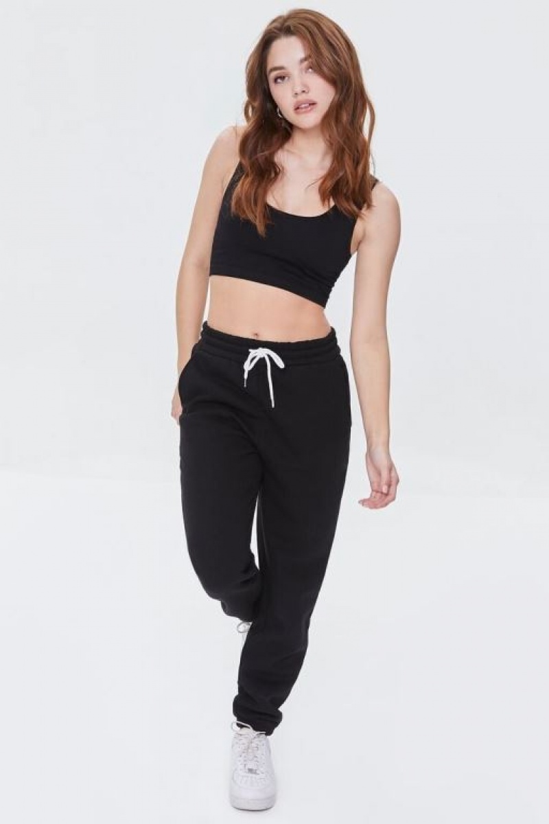 Pantalon Forever 21 Fleece Drawstring Joggers Mujer Negras | ONf6ol5UbVA