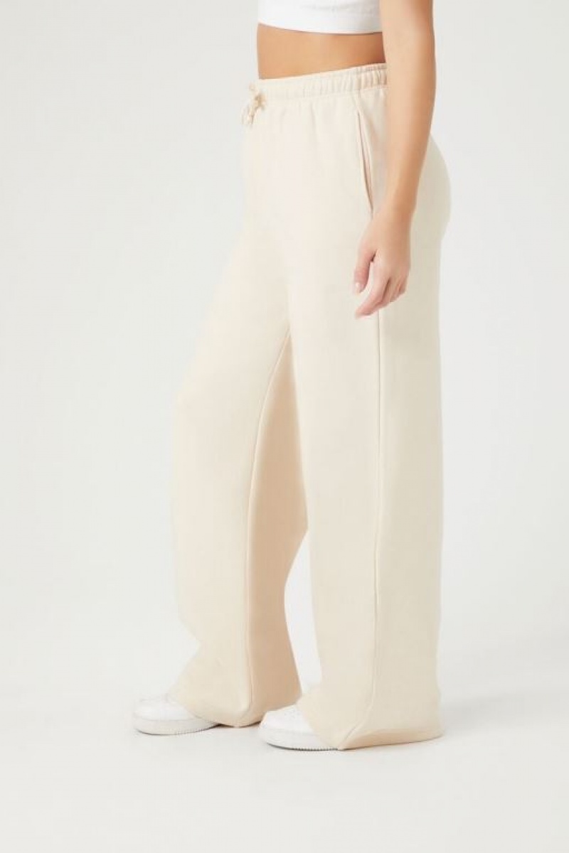 Pantalon Forever 21 Fleece Drawstring Sweatpants Mujer Creme | Nxt0hmfxkAU