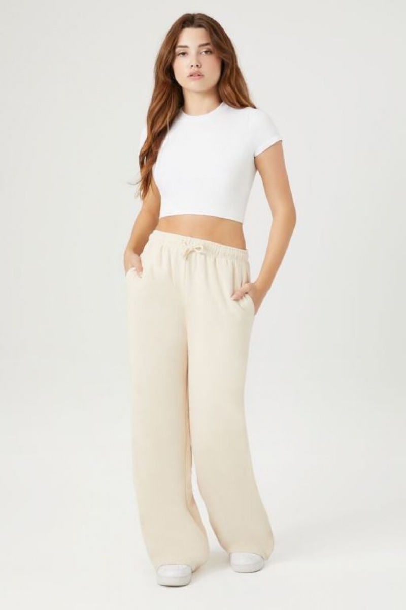 Pantalon Forever 21 Fleece Drawstring Sweatpants Mujer Creme | Nxt0hmfxkAU