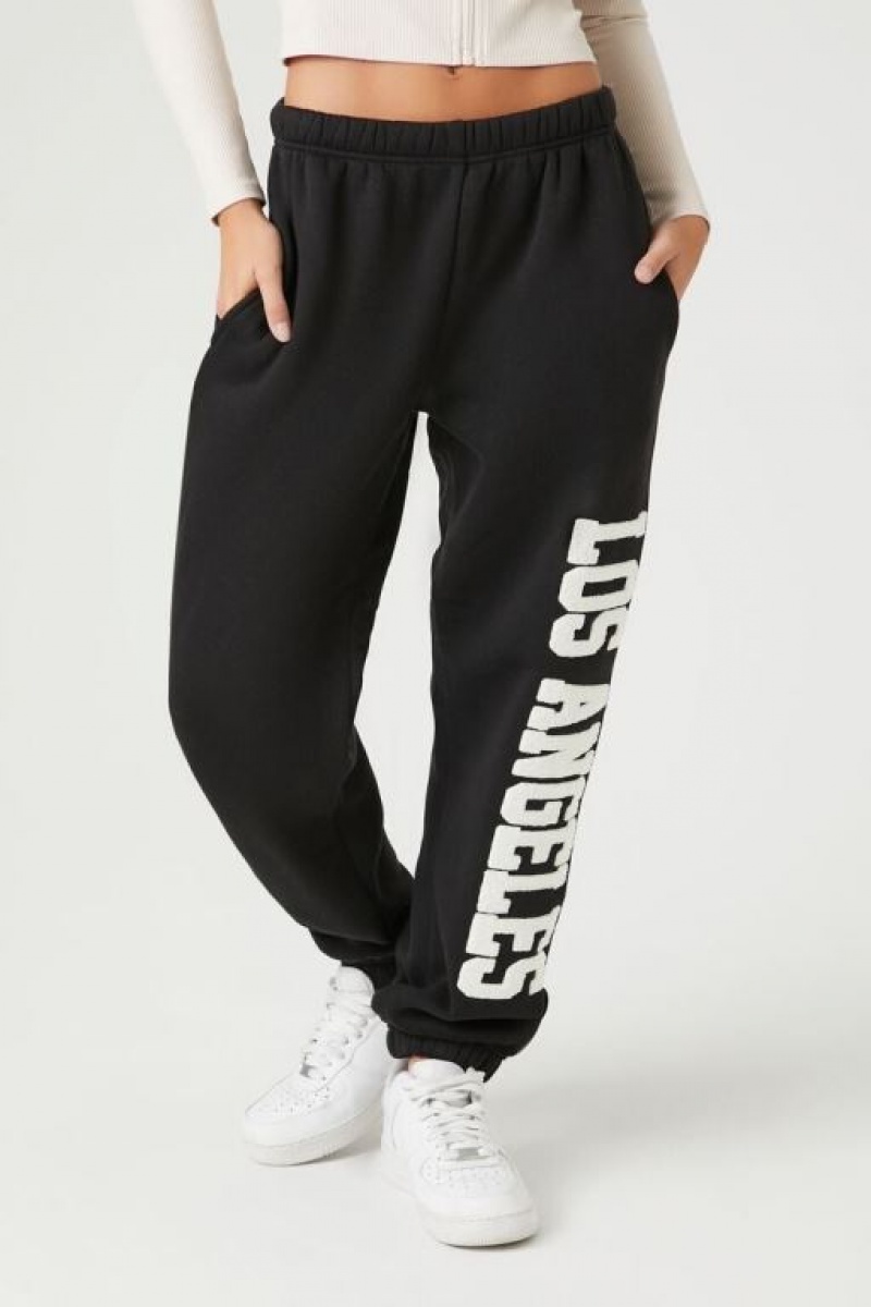 Pantalon Forever 21 Fleece Los Angeles Estampadas Joggers Mujer Negras | ZLD76xNoEeC