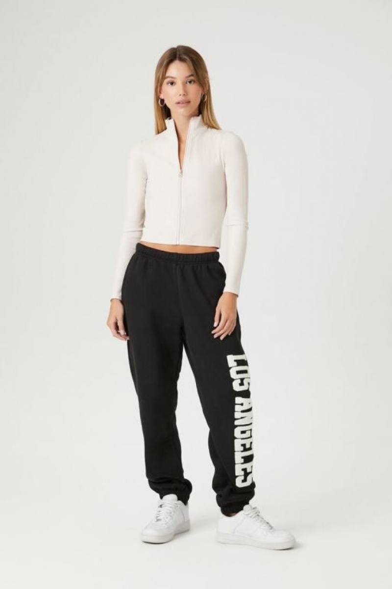 Pantalon Forever 21 Fleece Los Angeles Estampadas Joggers Mujer Negras | ZLD76xNoEeC