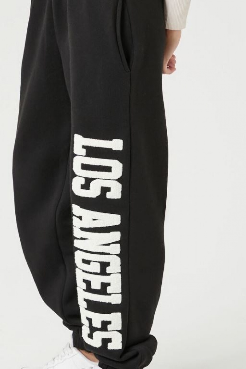 Pantalon Forever 21 Fleece Los Angeles Estampadas Joggers Mujer Negras | ZLD76xNoEeC