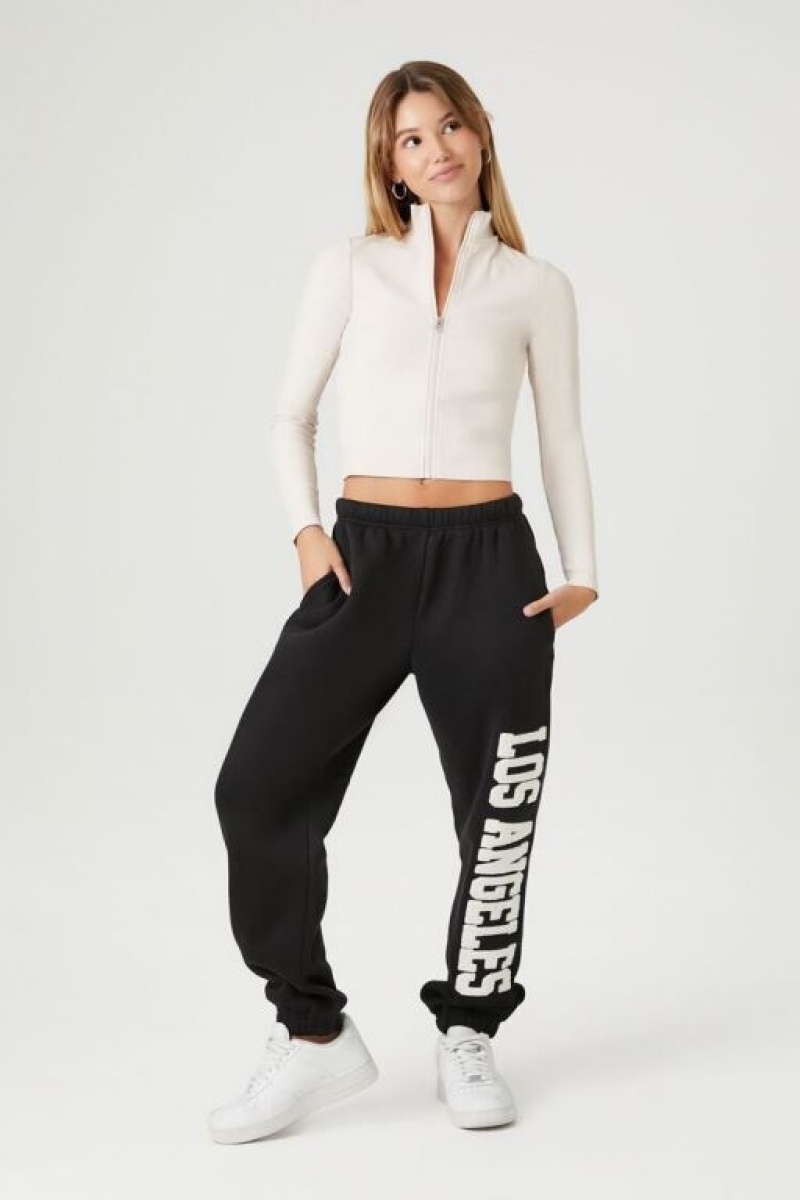 Pantalon Forever 21 Fleece Los Angeles Estampadas Joggers Mujer Negras | ZLD76xNoEeC