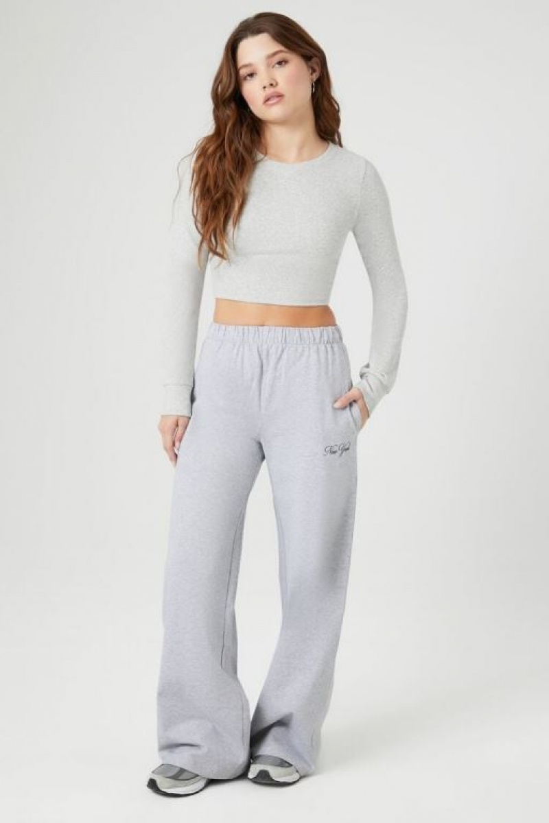 Pantalon Forever 21 Fleece New York Estampadas Mujer Gris Negras | boeXqQFPK5d