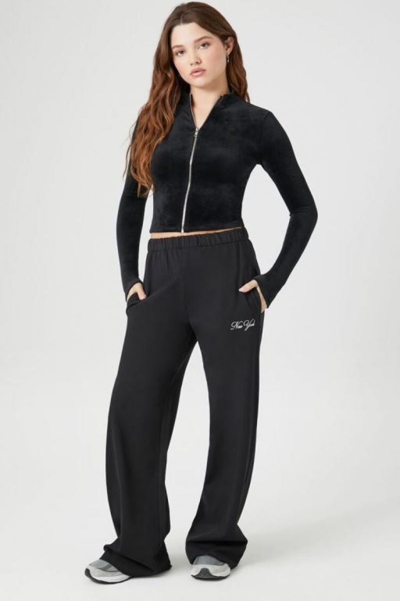 Pantalon Forever 21 Fleece New York Estampadas Mujer Negras Blancas | pBnAomdKIPW