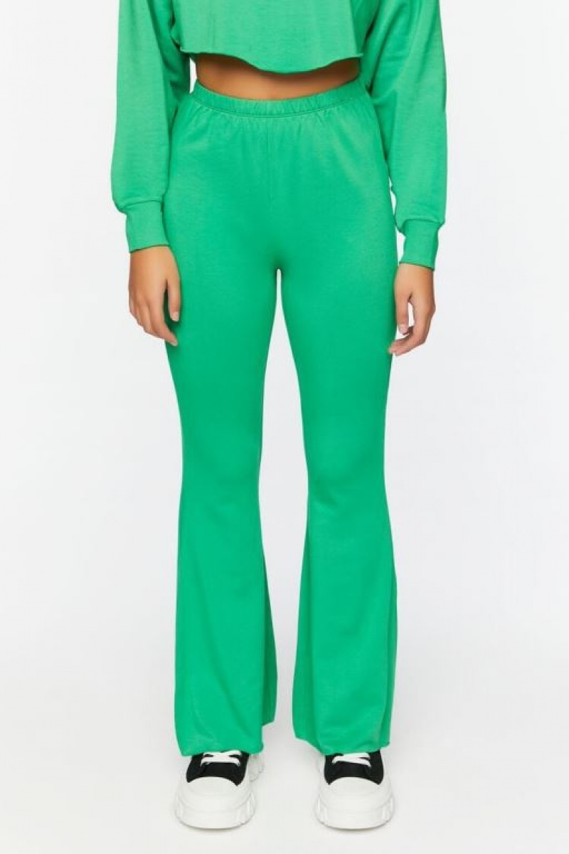 Pantalon Forever 21 Fleece Raw Cut Flare Sweatpants Mujer Verde | 3FliNZSqogA