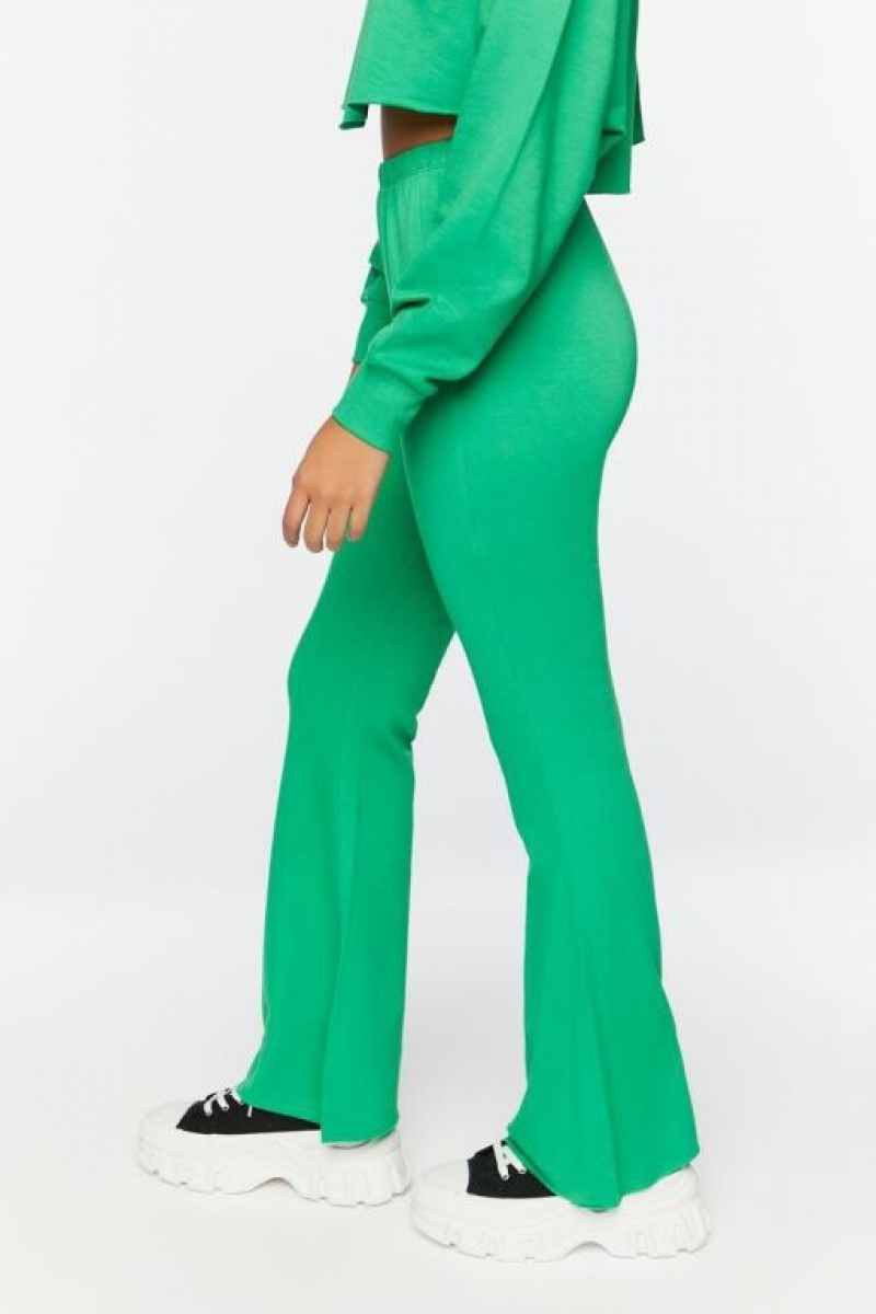 Pantalon Forever 21 Fleece Raw Cut Flare Sweatpants Mujer Verde | 3FliNZSqogA