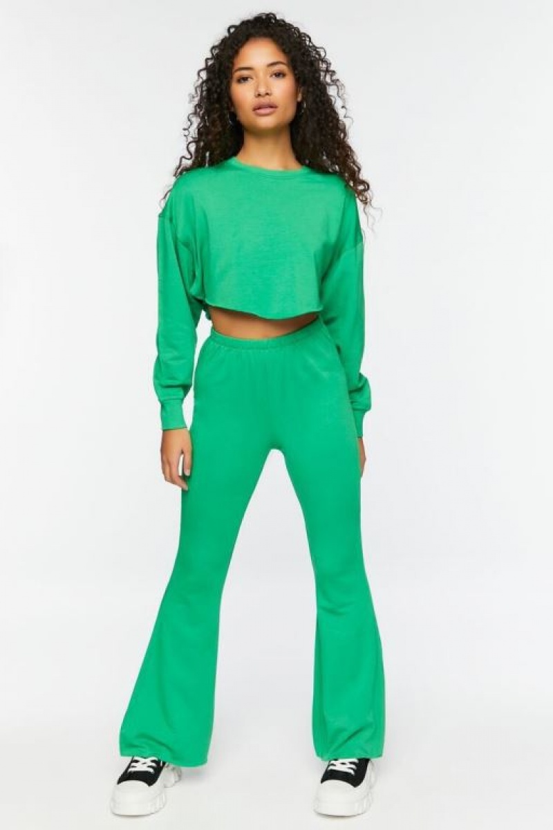 Pantalon Forever 21 Fleece Raw Cut Flare Sweatpants Mujer Verde | 3FliNZSqogA