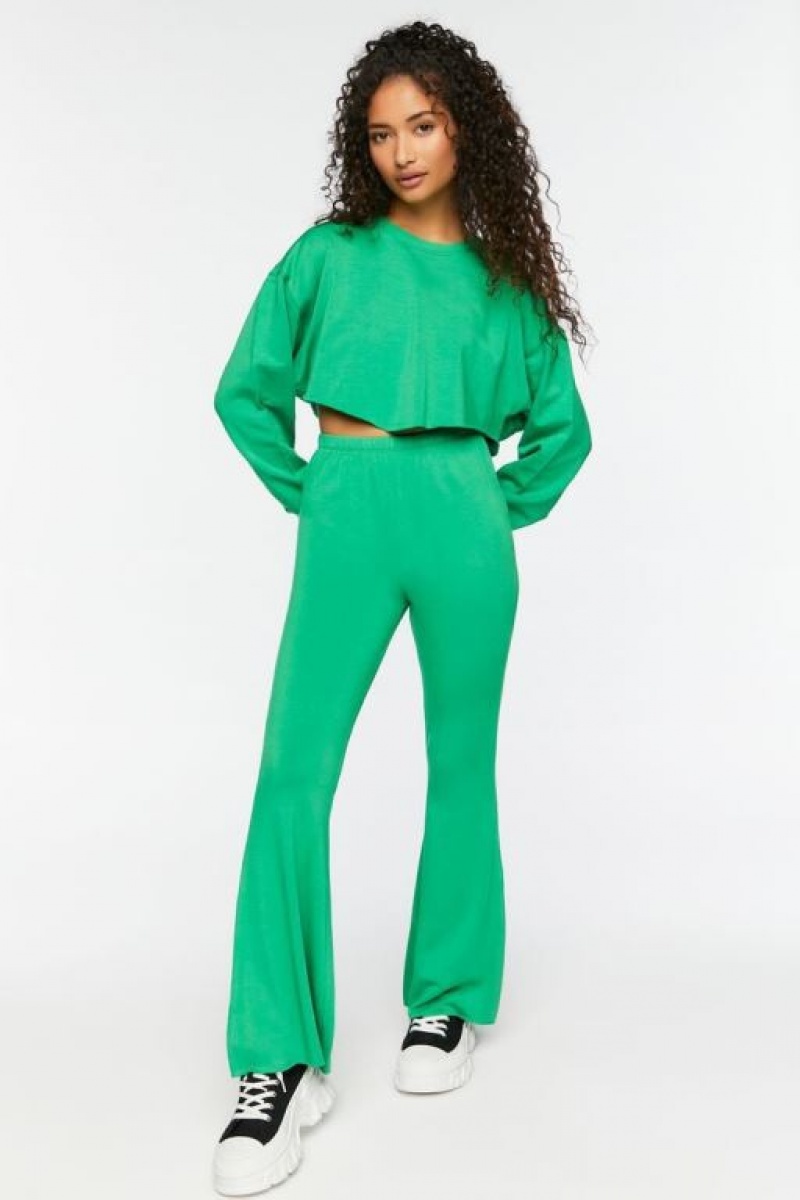 Pantalon Forever 21 Fleece Raw Cut Flare Sweatpants Mujer Verde | 3FliNZSqogA