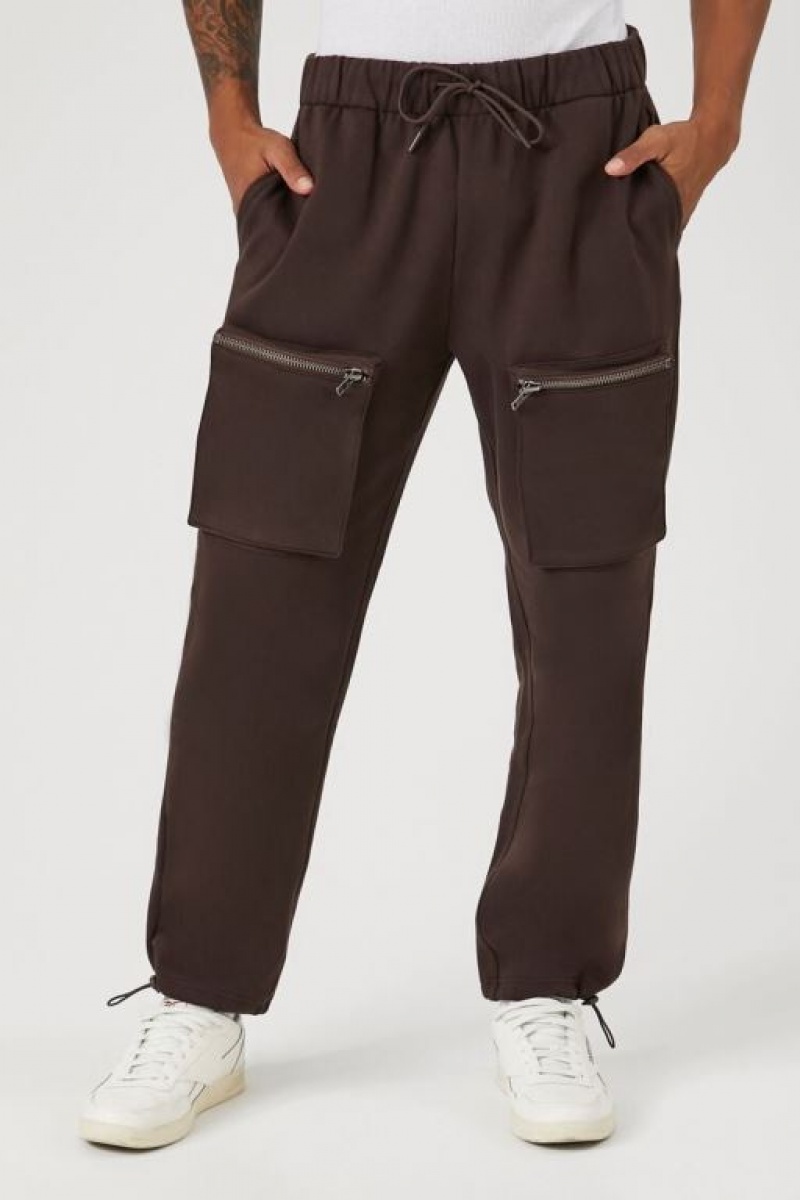 Pantalon Forever 21 Fleece Zip Pocket Cargo Joggers Hombre Cocoa | tUau6Ya5kPd