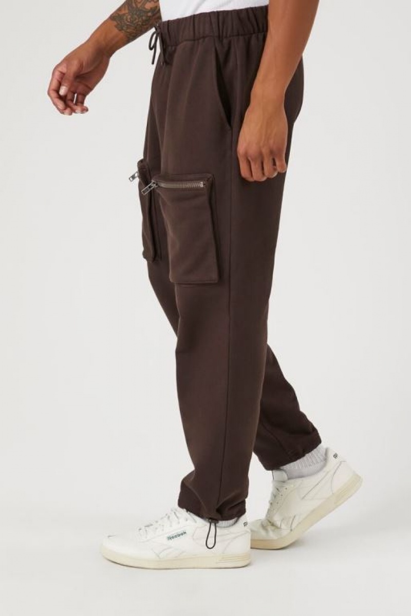 Pantalon Forever 21 Fleece Zip Pocket Cargo Joggers Hombre Cocoa | tUau6Ya5kPd