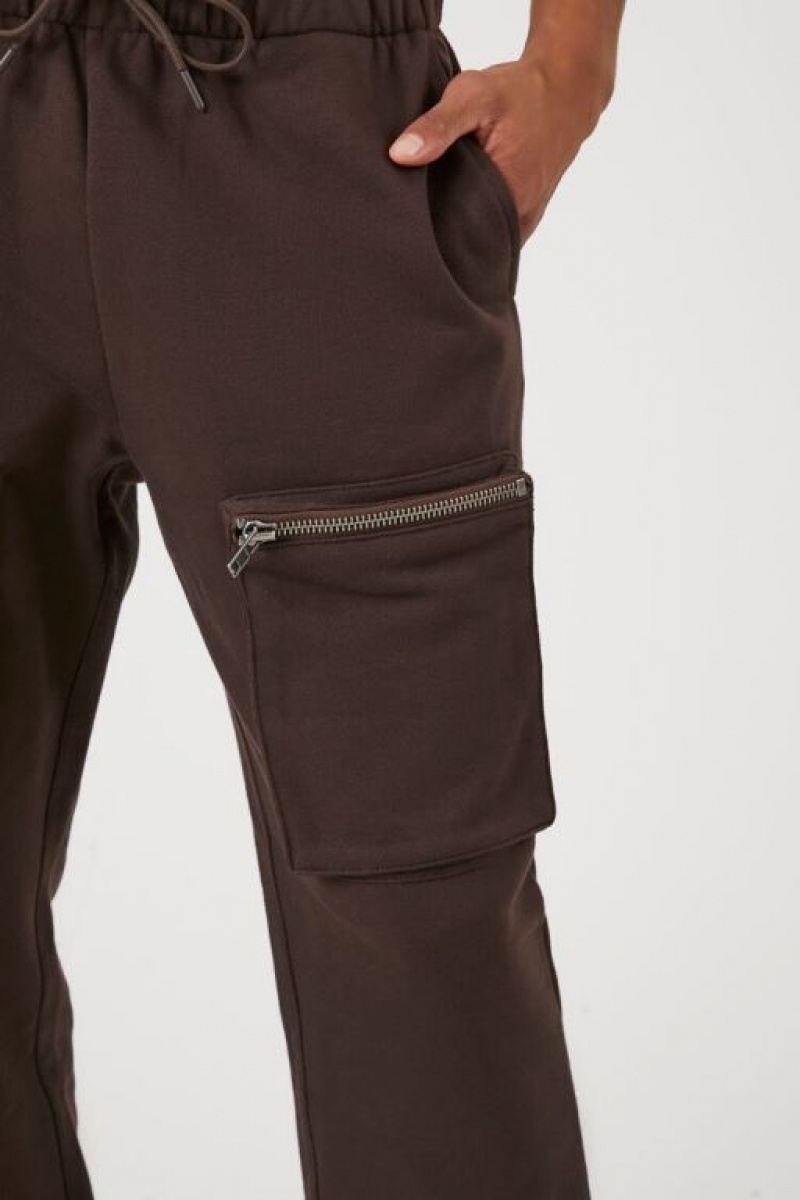 Pantalon Forever 21 Fleece Zip Pocket Cargo Joggers Hombre Cocoa | tUau6Ya5kPd