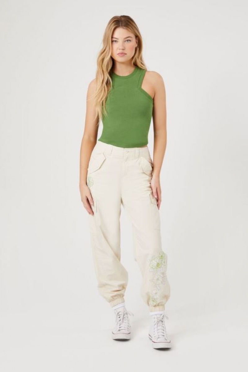 Pantalon Forever 21 Floral Embroidered Cargo Joggers Mujer Amarillo Claro | 40XjYnA0DfG