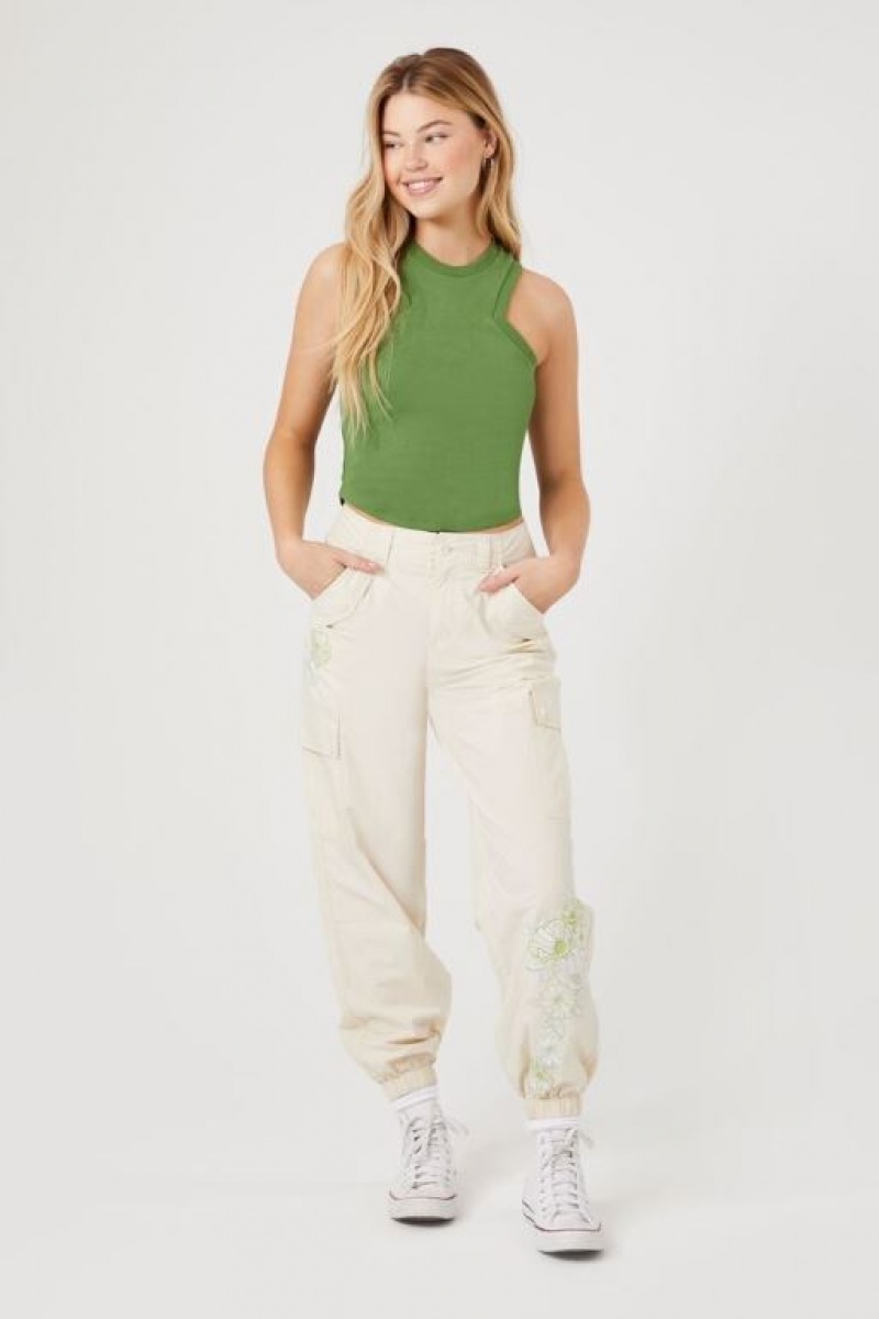 Pantalon Forever 21 Floral Embroidered Cargo Joggers Mujer Amarillo Claro | 40XjYnA0DfG