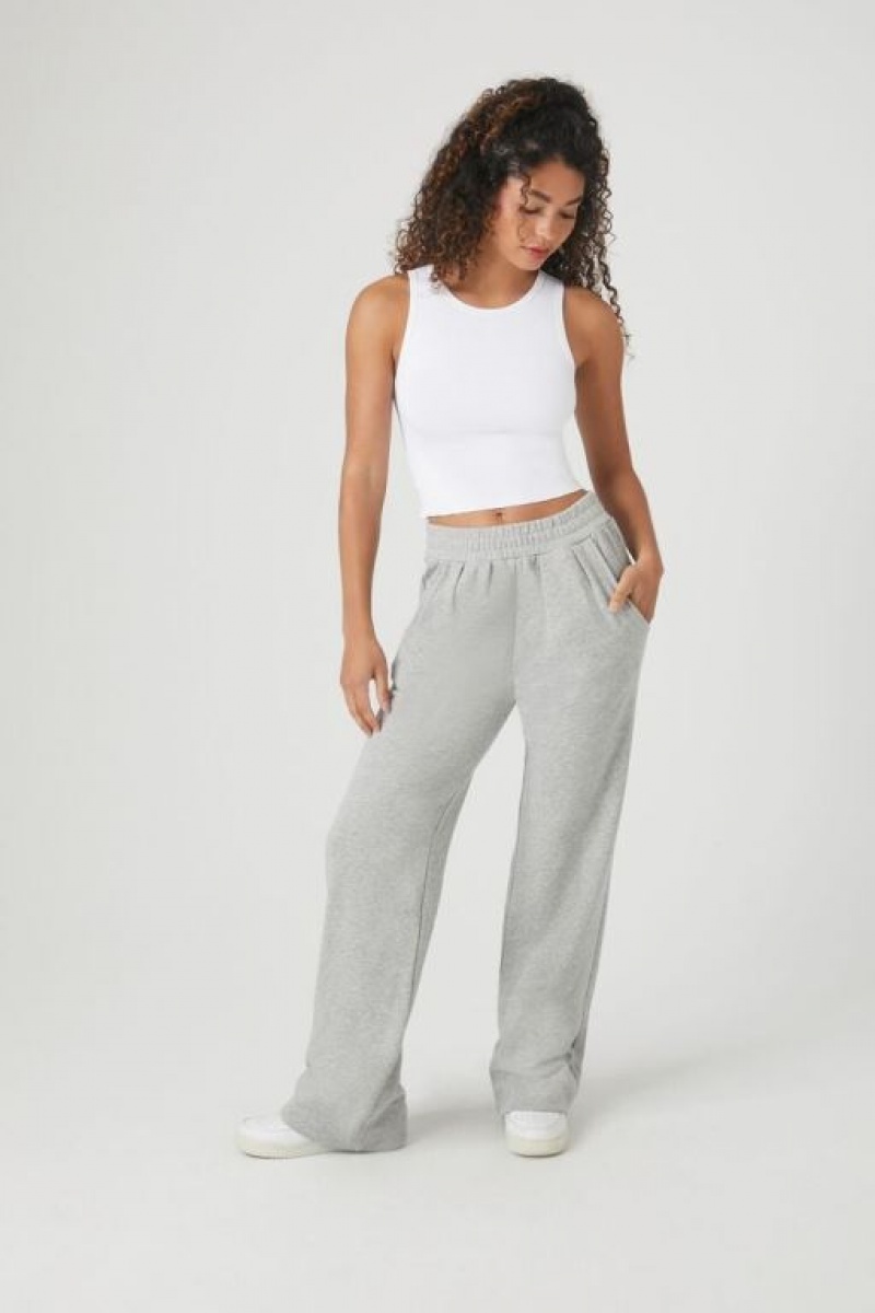 Pantalon Forever 21 French Terry Directo Leg Mujer Gris | tucj74RuSle