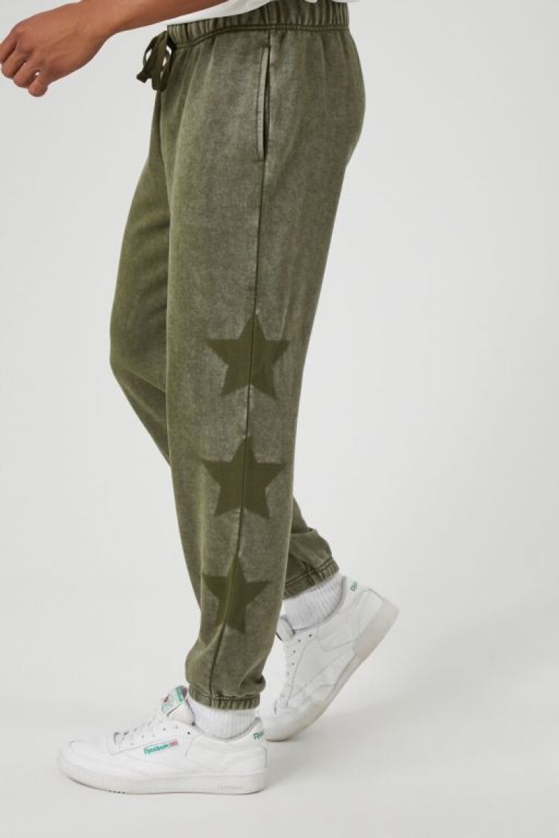 Pantalon Forever 21 French Terry Star Joggers Hombre Verde Oliva | i0VcaAqYhQ2