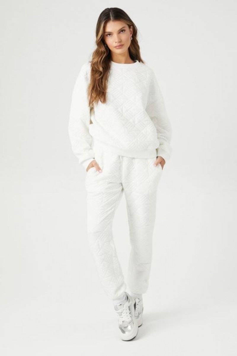 Pantalon Forever 21 Geo Acolchado Jacquard Joggers Mujer Blancas | V5QUNgkupcq