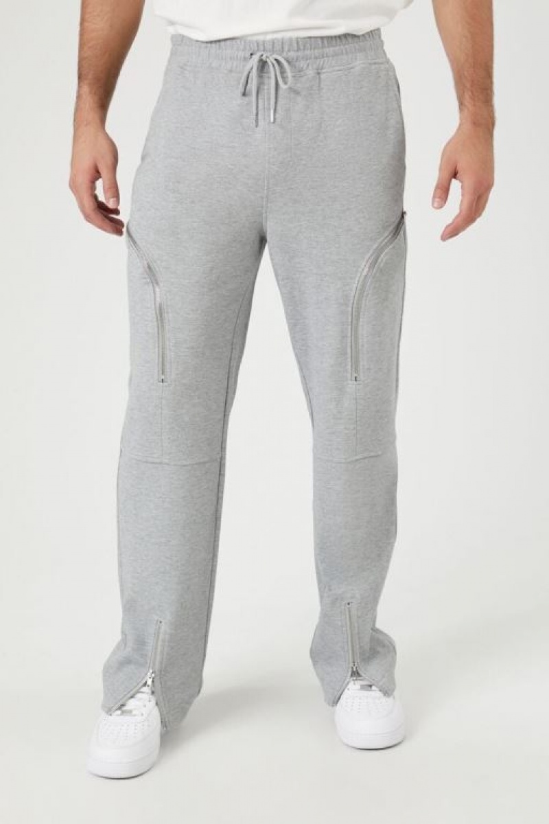 Pantalon Forever 21 Heathered Zip Up Drawstring Hombre Gris Claro | cc2aK1CiIOh