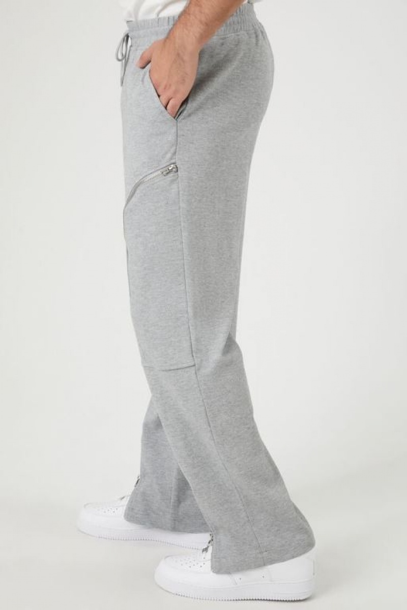 Pantalon Forever 21 Heathered Zip Up Drawstring Hombre Gris Claro | cc2aK1CiIOh