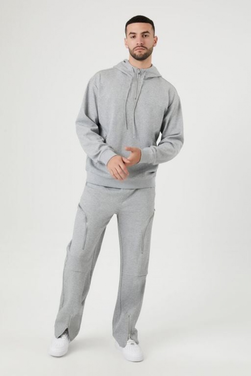 Pantalon Forever 21 Heathered Zip Up Drawstring Hombre Gris Claro | cc2aK1CiIOh