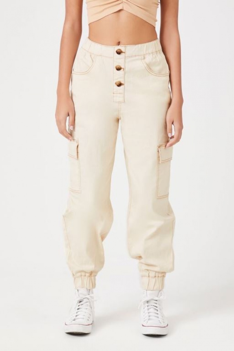 Pantalon Forever 21 High Rise Cargo Joggers Mujer Blancas | js16dTQuXNQ