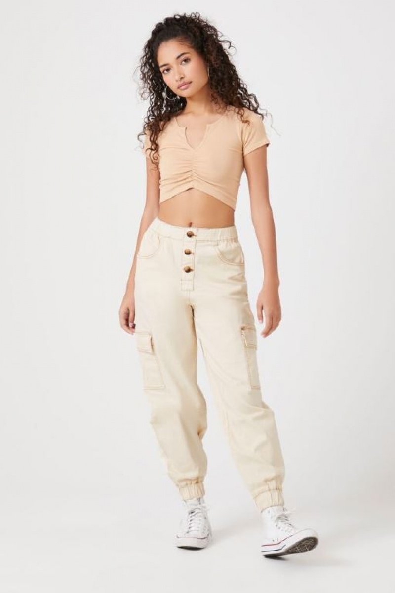 Pantalon Forever 21 High Rise Cargo Joggers Mujer Blancas | js16dTQuXNQ