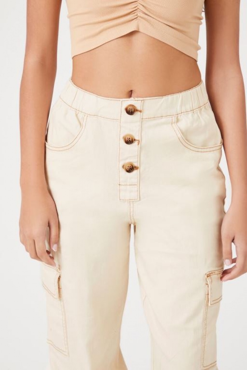 Pantalon Forever 21 High Rise Cargo Joggers Mujer Blancas | js16dTQuXNQ