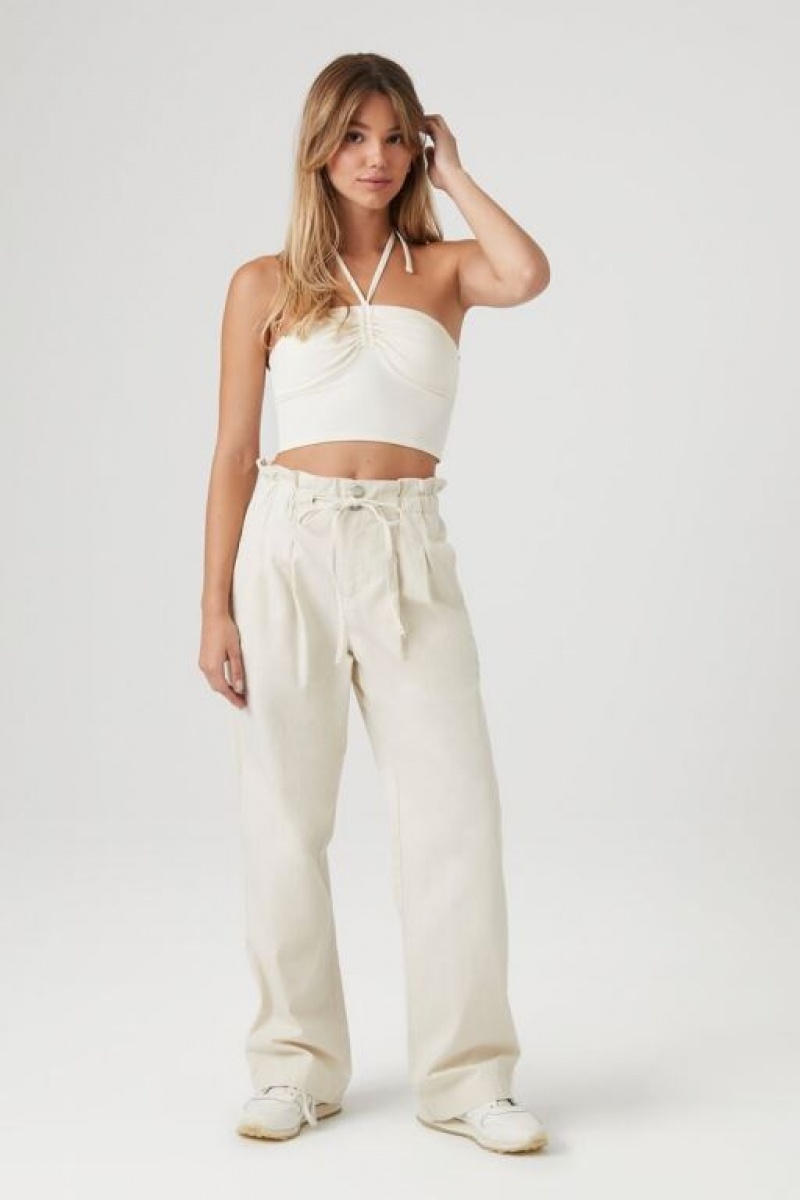 Pantalon Forever 21 High Rise Paperbag Joggers Mujer Beige | UxTlD6RqSSF