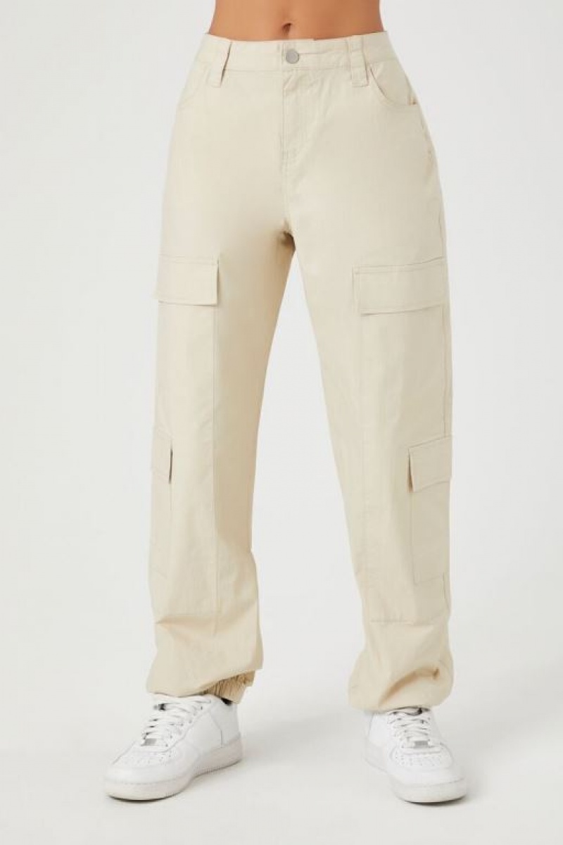 Pantalon Forever 21 High Rise Poplin Cargo Mujer Kaki | ZdlRFBAlO82