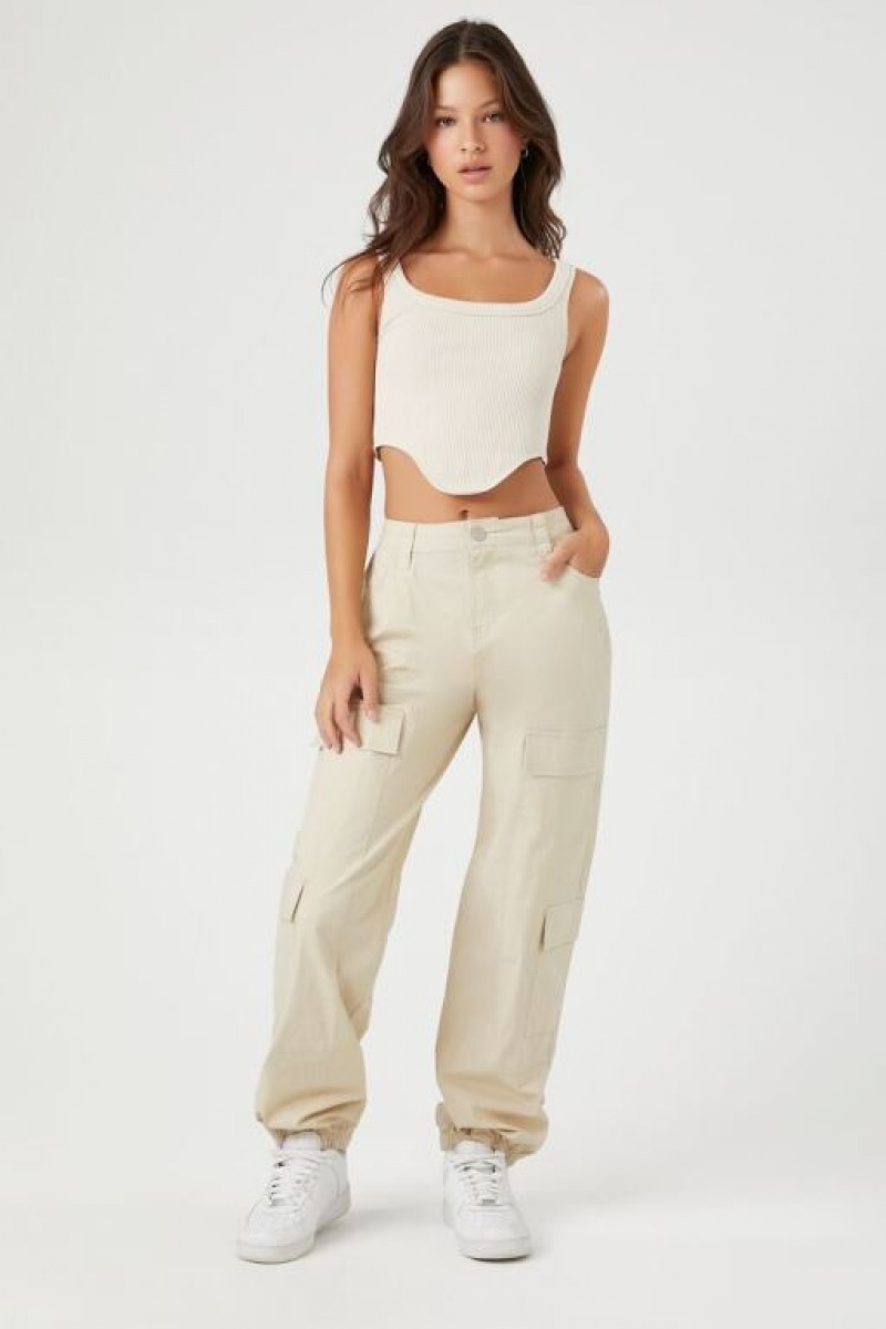 Pantalon Forever 21 High Rise Poplin Cargo Mujer Kaki | ZdlRFBAlO82