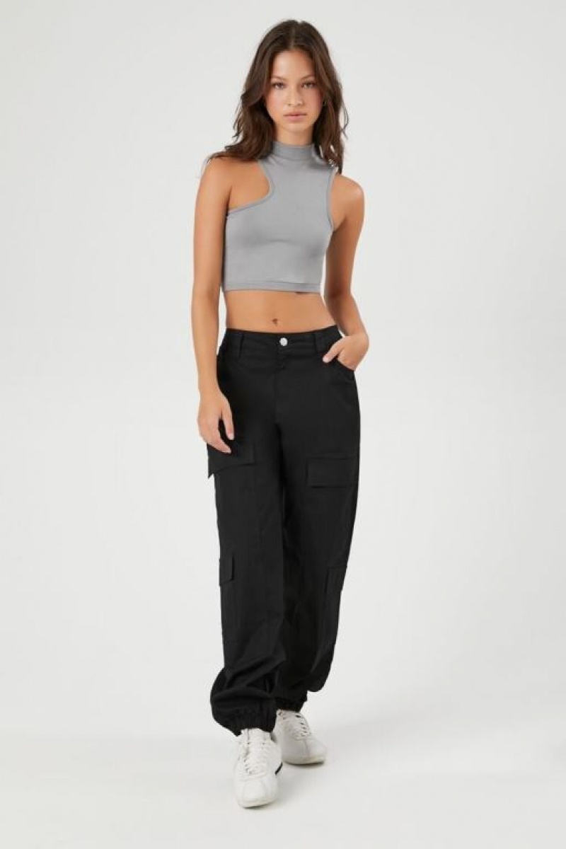 Pantalon Forever 21 High Rise Poplin Cargo Mujer Negras | xO4RhpqH8Xp