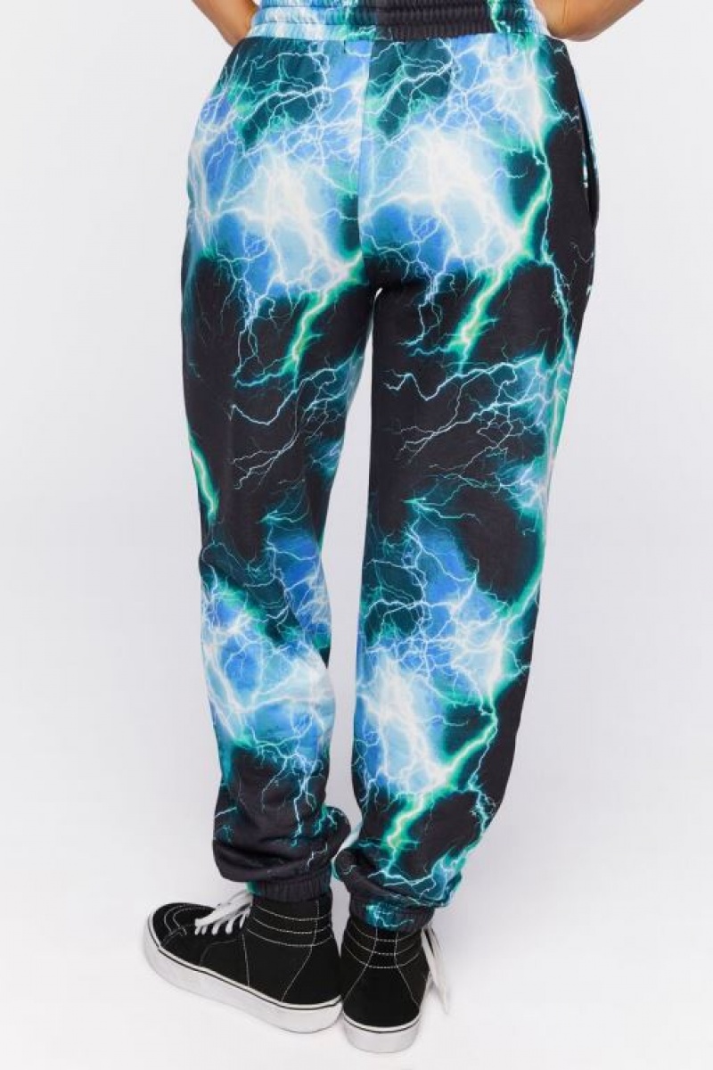 Pantalon Forever 21 Lightning Print Drawstring Joggers Mujer Negras Multicolor | gpYPNwgfuMV