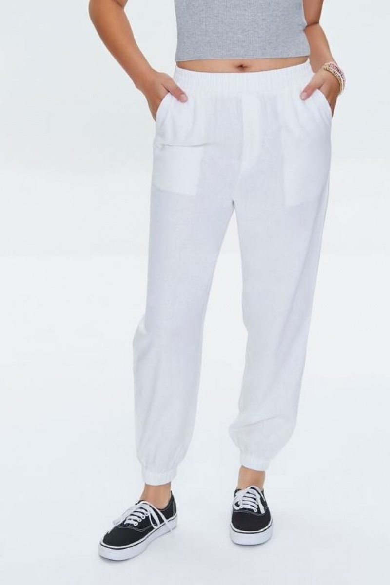 Pantalon Forever 21 Linen Blend Pocket Joggers Mujer Blancas | YwjGM8otuVq