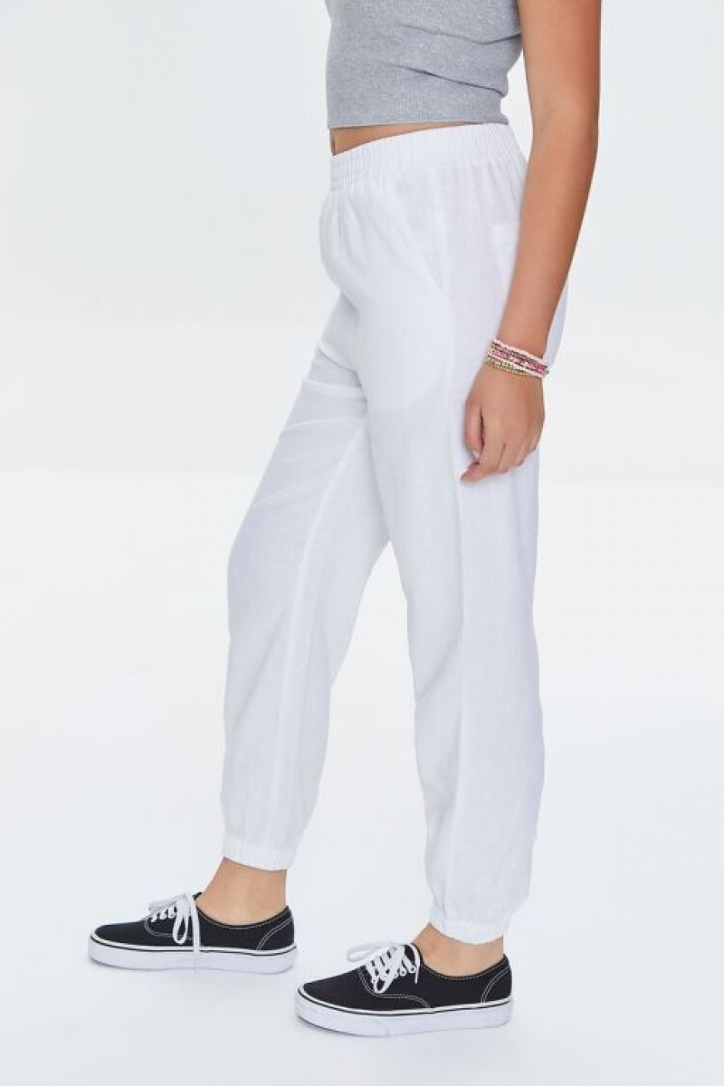 Pantalon Forever 21 Linen Blend Pocket Joggers Mujer Blancas | YwjGM8otuVq