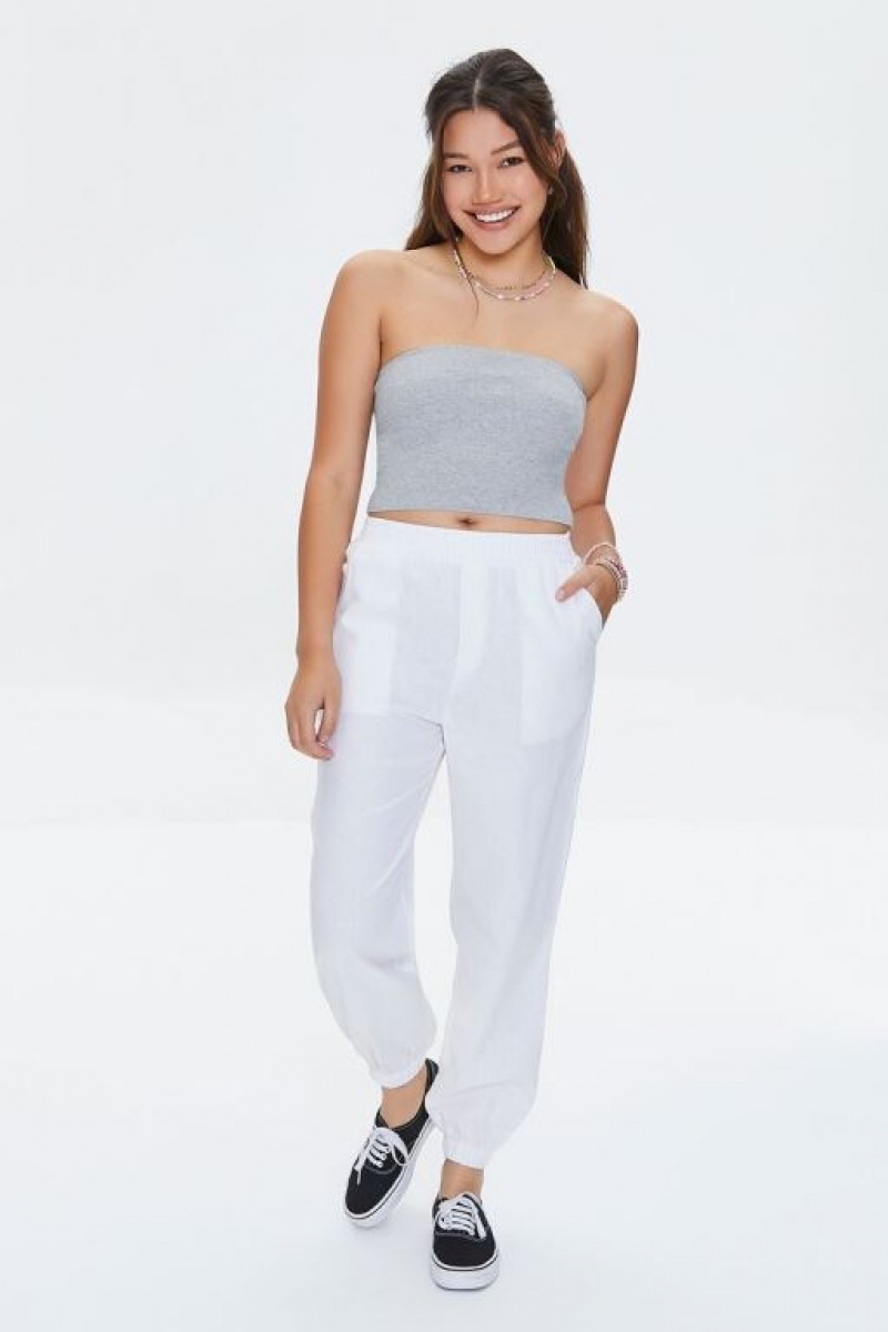 Pantalon Forever 21 Linen Blend Pocket Joggers Mujer Blancas | YwjGM8otuVq