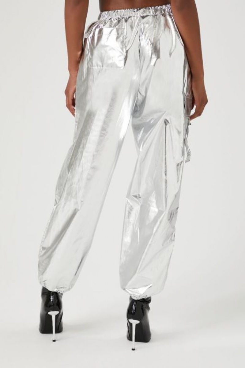 Pantalon Forever 21 Metallic Cargo Joggers Mujer Plateadas | k6JPoojnTxr