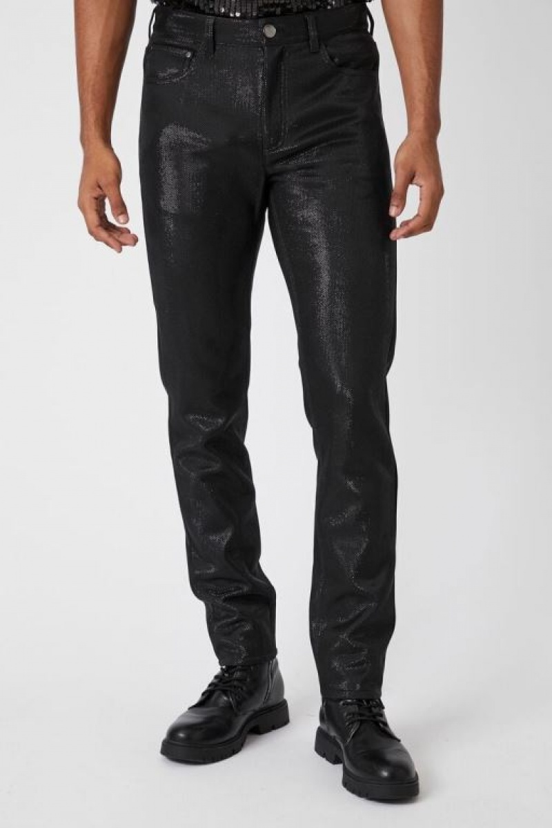 Pantalon Forever 21 Metallic Mid Rise Flaco Hombre Negras | fuGLhs0emU6