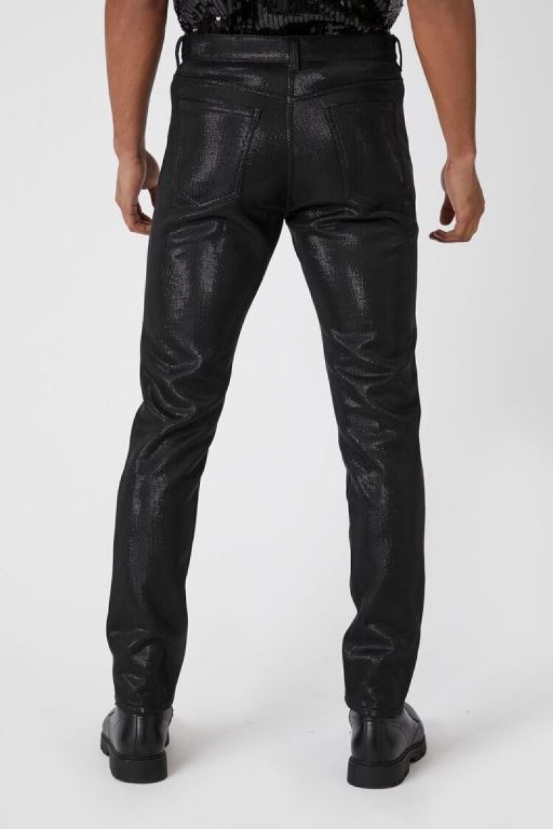 Pantalon Forever 21 Metallic Mid Rise Flaco Hombre Negras | fuGLhs0emU6